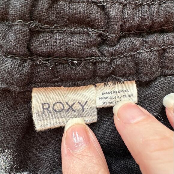 Roxy Oceanside Black Linen Elasticized Cream Rope Tie Shorts M - Picture 8 of 11